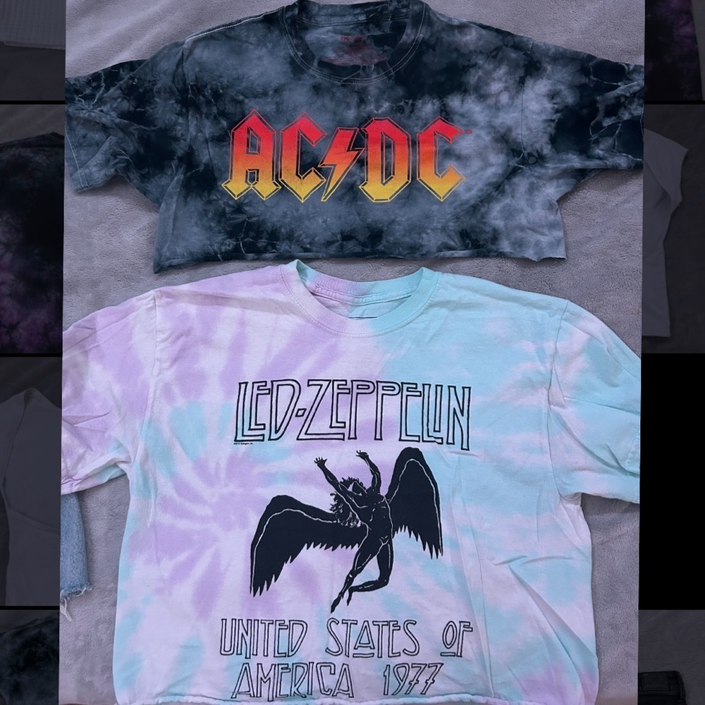 Band T-shirts: Cropped AC/DC tie-dye tee & Cropped Led Zeppelin tie-dye tee
